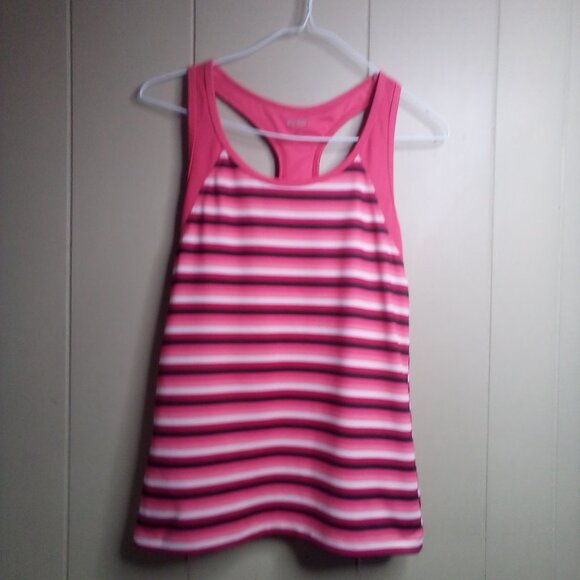 C9 Champion Tank Top M Racer Back Athletic Workout Stripe Pink Black White - Picture 11 of 11